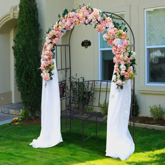 Steel Garden Arch with 2-Seat Bench {2}