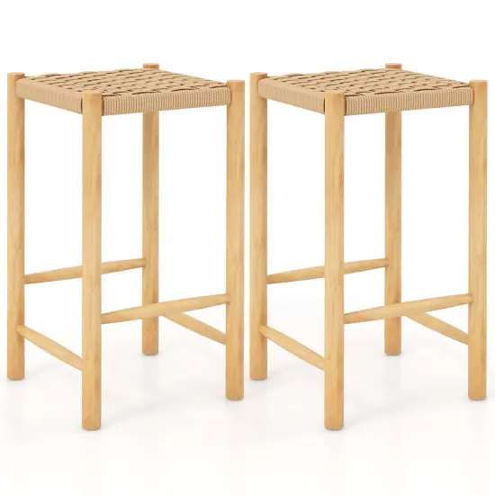 Costway 26'' Dining Bar Stool Set of 2/4 Counter Height with Rubber Wood Woven Saddle Seat {1}