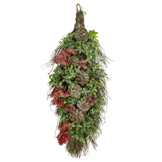 Northlight 28" Glittered Pine Cone and Berry Artificial Teardrop Christmas Swag - Unlit Green {1}