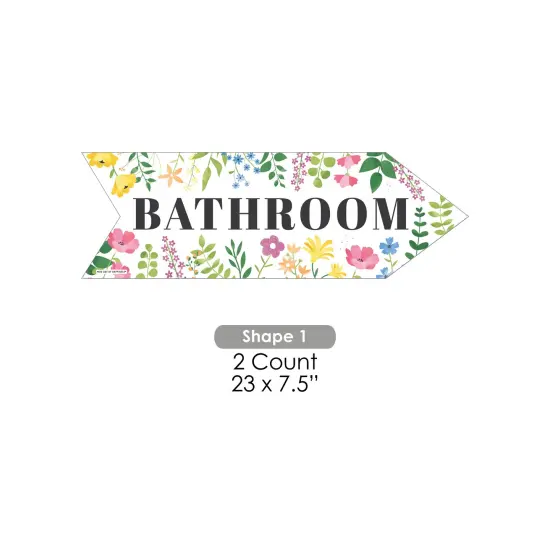 Big Dot of Happiness Wildflowers Wedding Bathroom Signs - Boho Floral Wedding Sign Arrow - Double Sided Directional Yard Signs - Set of 2 {7}