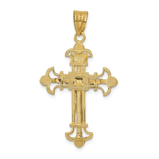 14K Yellow Gold INRI Crucifix Pendant Charm Jewelry 39mm x 22mm {3}