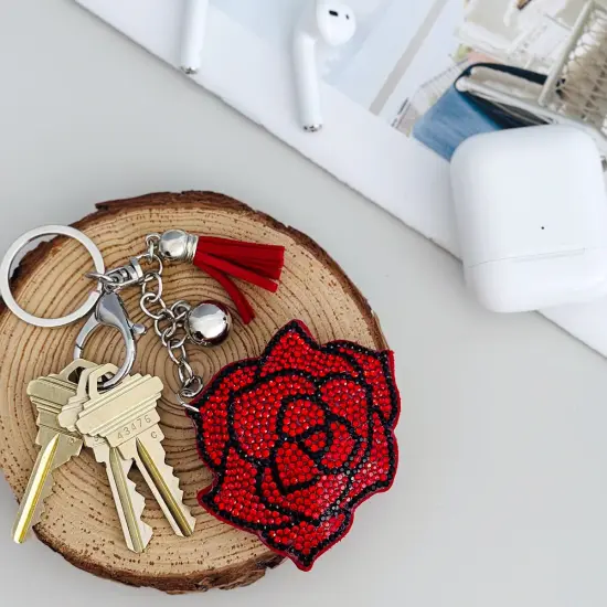Wrapables Crystal Bling Key Chain Keyring with Tassel Car Purse Handbag Pendant, Rose {6}