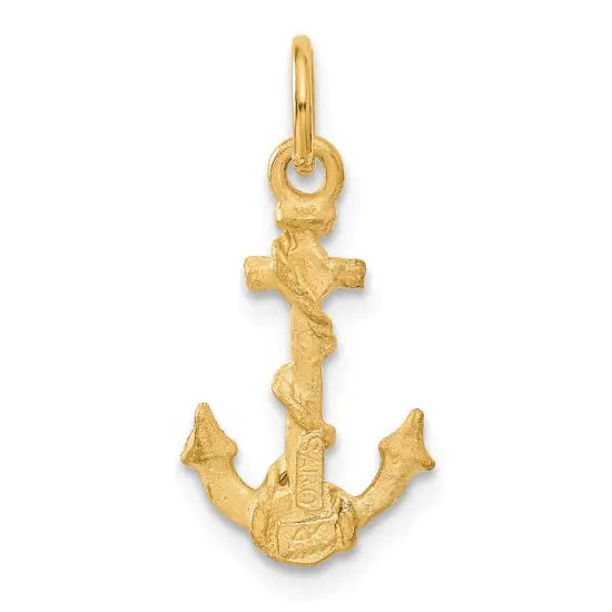 14K Yellow Gold Anchor Rope Charm Sailing Pendant Jewerly 22mm x 10mm {3}