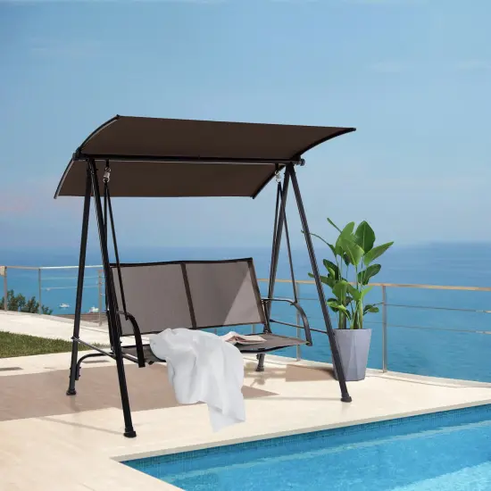 2-Seat Outdoor Canopy Swing with Comfortable Fabric Seat and Heavy-duty Metal Frame Brown {2}