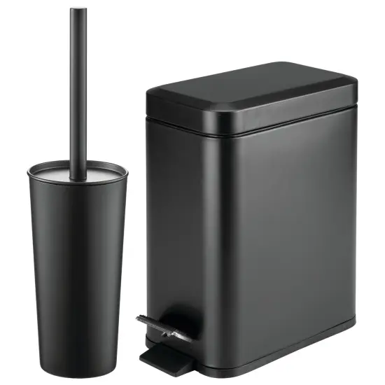 mDesign Metal Toilet Bowl Brush and Holder + Wastebasket - Set of 2 {1}