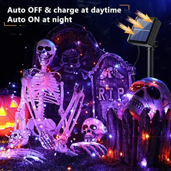 Brizled Orange & Purple Halloween Lights, 2 Pack Total 78FT 240 LED Solar Halloween Fairy Lights, 8 Modes Outdoor Orange Fairy Light, Purple Twinkle Light String Black Wire Outside Spooky Decorations {3}