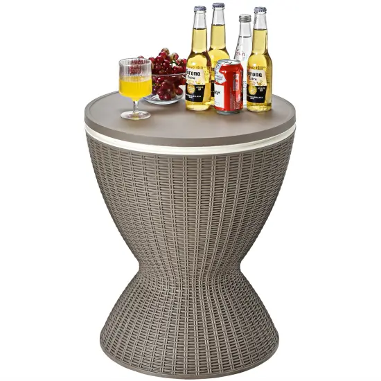 3 in 1 8 Gallon Patio Rattan Cooler Bar Table with Adjust Ice Bucket Brown {4}