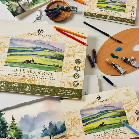 Magnani 1404 Arte Moderna Mixed Media Pad, 140 lb (300gsm), 100% Cotton, Extra White, Vegan-Sized Mixed Media Paper for Wet and Dry Art, Absorbent, Acid-Free and UV Resistant {6}