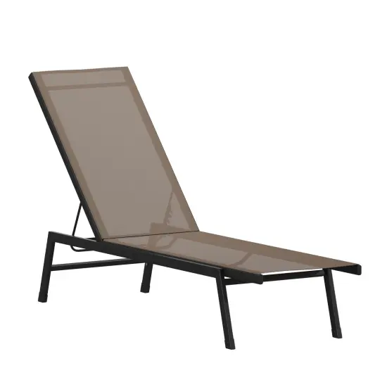 Emma and Oliver Braelin Textilene Adjustable 5 Position Patio Chaise Lounge and Metal Frame Black/Brown {1}