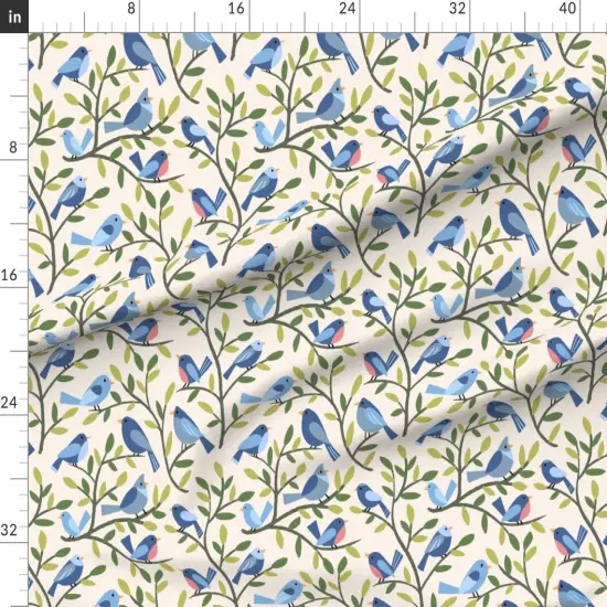 Various Fabrics by the Yard or Fat Quarter Blue Birds Leaves Nature Forest Woodland Backyard Custom Printed Fabric by Spoonflower {1}