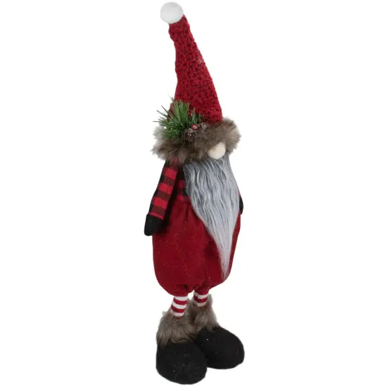 Northlight Standing Buffalo Plaid Gnome with Berry Pine Christmas Figure - 17" Red {4}