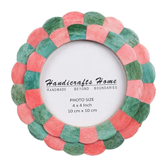 Handicrafts Home Photo Picture Frame - 4" x 4", Round Handmade Gift Photo Frames - Red & Green {2}