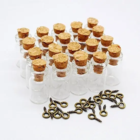 50 Pieces 0.5ml-extra Mini Tiny Clear Glass Jars Bottles with 50pcs Cork Stoppers and 50pcs Eye Screws, Glass Bottles for Decoration, Arts & Crafts, Projects, Party Favors {1}