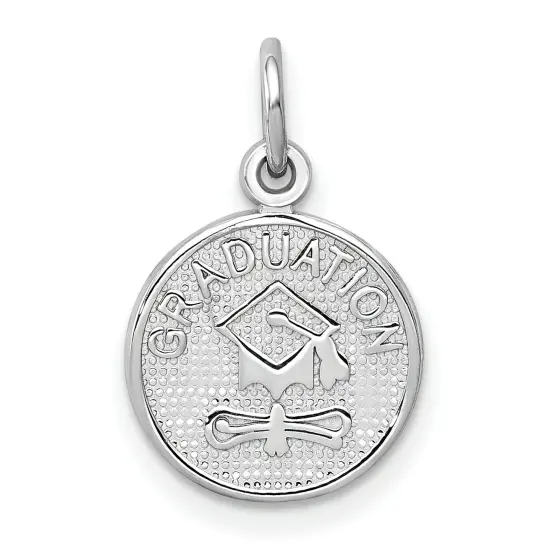 14K White Gold Polished Graduation Disc Charm Jewerly 18mm x 11mm {1}