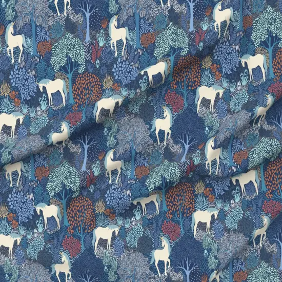 Various Fabrics by the Yard or Fat Quarter Unicorn Magic Woodland Fairy Tale Blue Cream Large Scale Fantasy Custom Printed Fabric by Spoonflower {6}