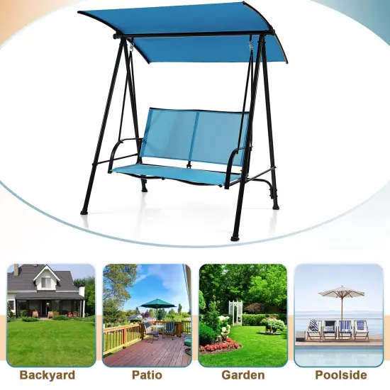 2-Seat Outdoor Canopy Swing with Comfortable Fabric Seat and Heavy-duty Metal Frame Navy {3}