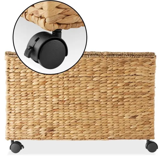 Casafield Rolling Storage Basket Cart with Lid and Locking Wheels - Handwoven Water Hyacinth Divided Recycling Sorting Bin for Kitchen, Laundry Room, Garage {5}