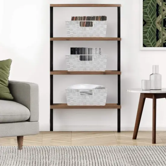 Sorbus Woven Basket Bin Set - Shelf Storage Tote Baskets for Household Items - Stackable with Woven Straps and built-in Carry Handles (3 Pack) White {3}