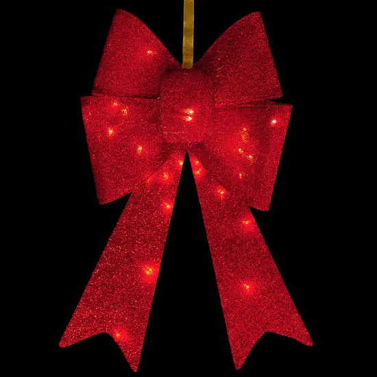 Northlight 26" LED Lighted Red Tinsel Bow Christmas Decoration {4}
