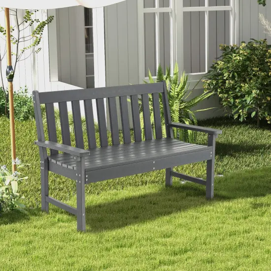 52 Inch All-Weather HDPE Outdoor Bench with Backrest and Armrests-Grey {2}