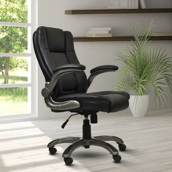 Techni Office Solutions 3.5' Solid Black Medium Back Executive Office Chair with Flip-up Arms {6}