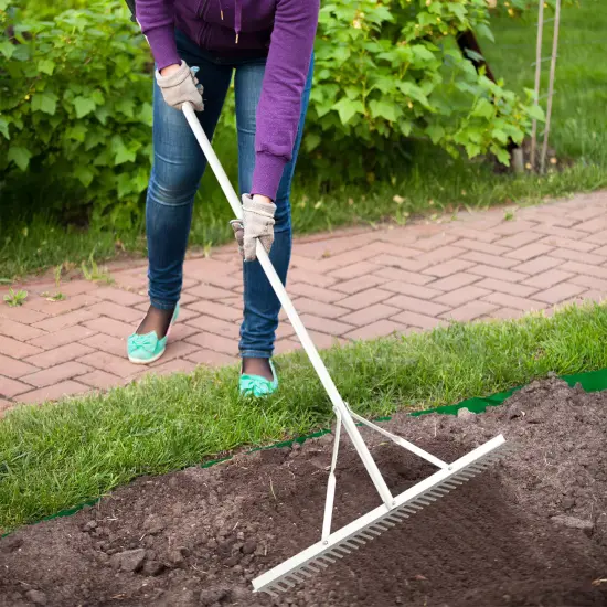Costway Landscape Rake with 36" Head & 68" Handle Heavy-Duty Aluminum Leaf Rake for Lawns {4}
