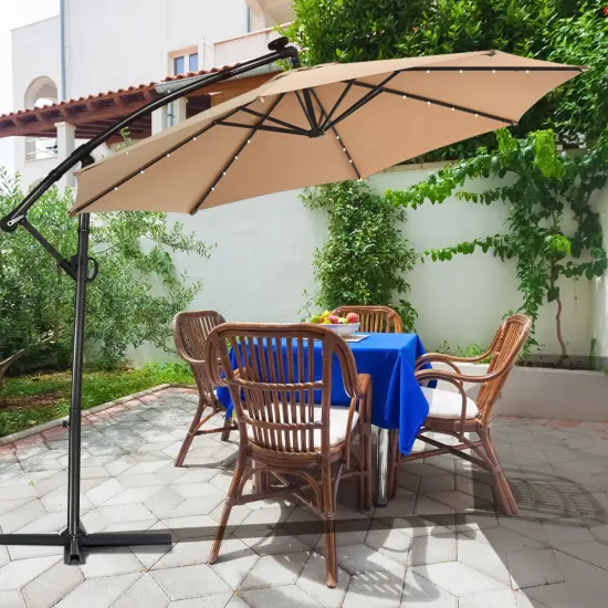 Costway 10FT Patio Umbrella Solar Powered LED 360degrees Rotation Beige {4}