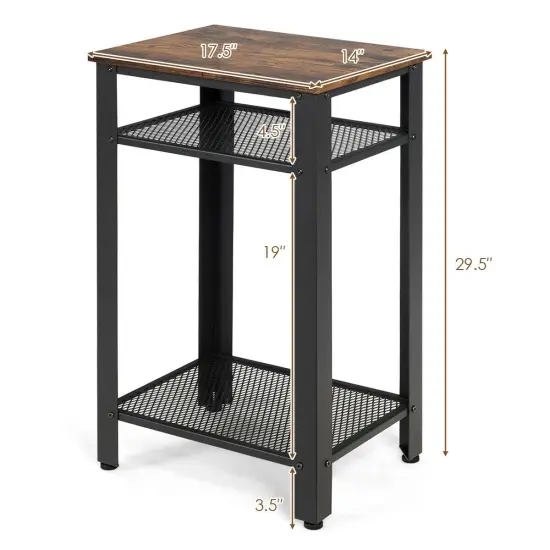 3-Tier Industrial End Table with Metal Mesh Storage Shelves {5}