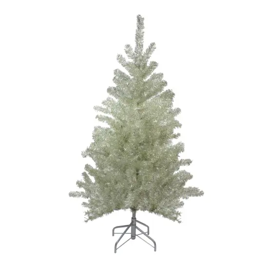 Northlight 4.5' Metallic Platinum Artificial Tinsel Christmas Tree - Unlit Silver {3}