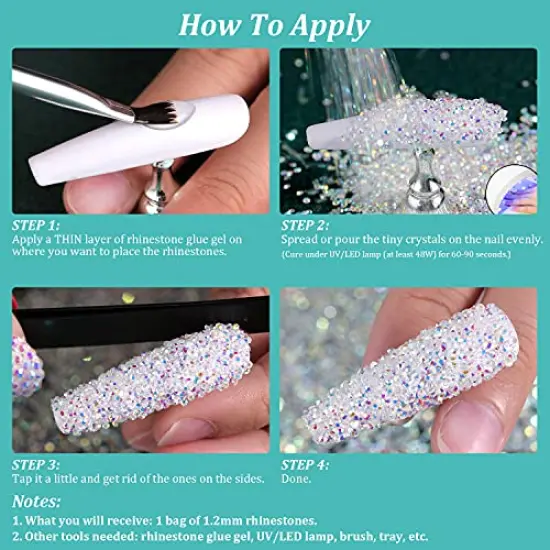 5000 Pieces 1.2mm Mini AB Glass Crystals for Nail Art Manicure Iridescent Long Lasting Like Swarovski Shine Rhinestone Bead Gem Jewelry Diamond by BELLEBOOST {3}