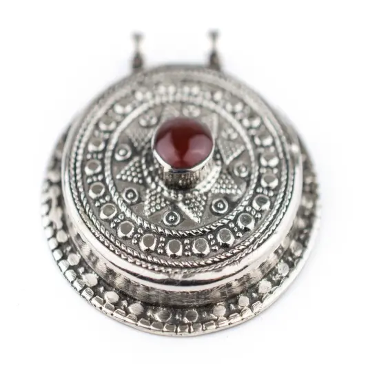 The Bead Chest Carnelian-Inlaid Afghan Tribal Pendant (40x45mm) {5}