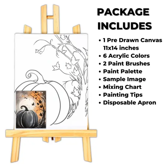 "Pumpkin Sunset" DIY Canvas Art Kit, Adult Beginner, Acrylic Paint Size 11x14 inch {2}
