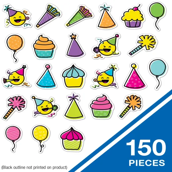 Carson Dellosa Kind Vibes 150-Piece Happy Birthday Cutouts, Colorful Cardstock Balloon, Emoji, and Cupcake Decorations for Party, Bulletin Board, and Classroom Decor {2}