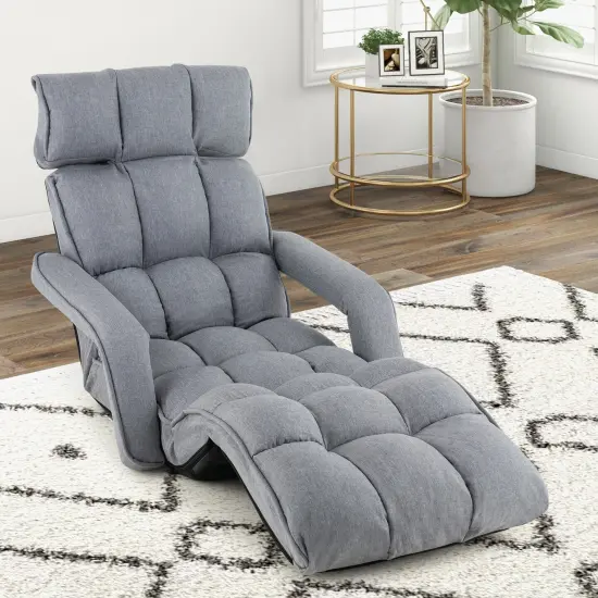 6-Position Adjustable Floor Chair with Adjustable Armrests and Footrest-Gray {2}