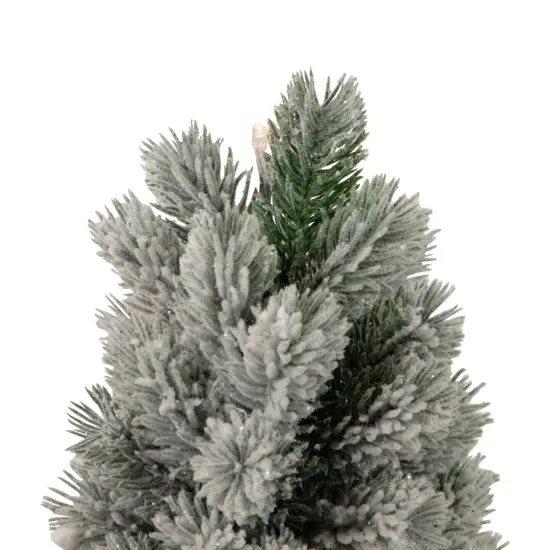 Northlight 16" LED Lighted Mini Frosted Pine Christmas Tree in Cement Base Green {4}