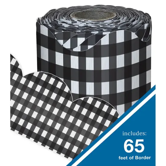 Black Gingham Rolled Scalloped Borders, 65 Feet Per Roll, Pack of 3 {5}
