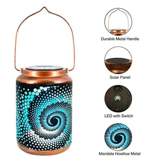 1 Pack Mosaic Solar Lanterns Outdoor Bohemian Solar Lantern Outdoor Waterproof Blue Mosaic Table Light Turkish Moroccan Lamp Mosaic Decorations Yard Patio Table Decor for Garden {4}