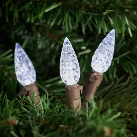 Northlight LED Faceted C6 Christmas Lights - Pure White - 23' Brown Wire - 70ct {4}