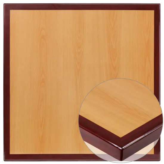 Emma and Oliver 36" Square 2-Tone High-Gloss Resin Table Top with 2" Thick Drop-Lip Cherry/Mahogany {2}
