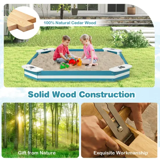 Costway Outdoor Wooden Sandbox with Animal Patterns Seats Backyard Bottomless Sandpit {5}