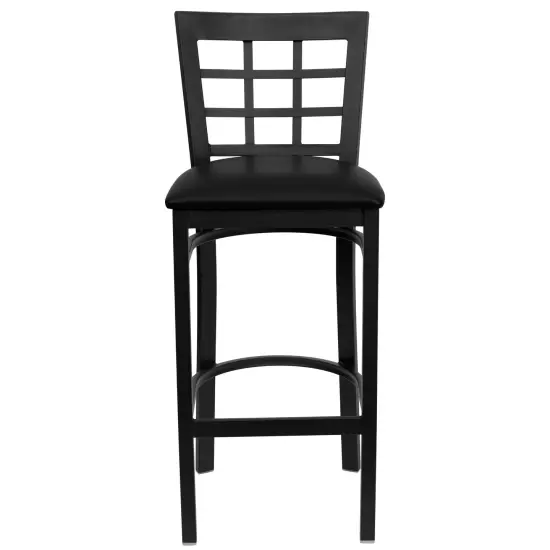 Emma and Oliver 2 Pack Window Back Metal Restaurant Barstool BlackVYL/BlackMetal {2}