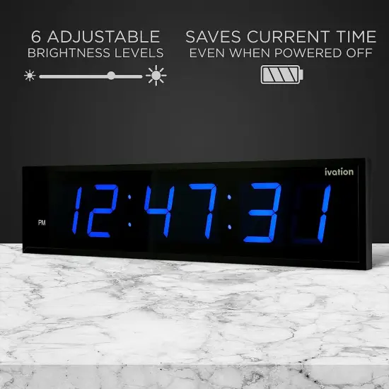 Ivation 72 in. Large Digital Wall Clock, LED Digital Clock with Timer and Alarm White {10}