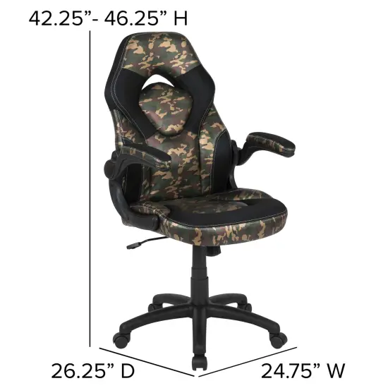 Emma and Oliver Gaming Desk and Racing Chair Set with Headphone Hook, and Monitor Stand Camouflage {5}