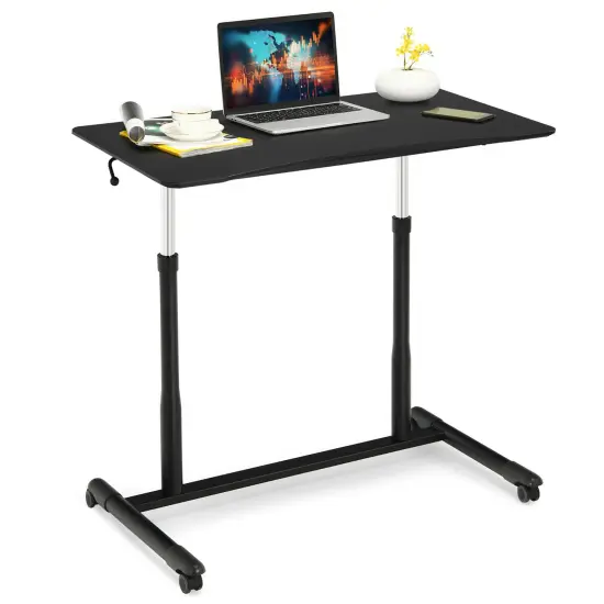 Goplus Height Adjustable Computer Desk Sit to Stand Rolling Notebook Table Black {1}