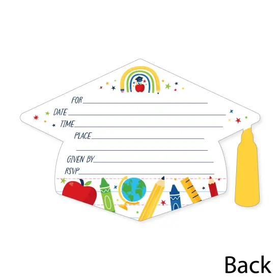 Big Dot of Happiness Elementary Grad - Shaped Fill-In Invitations - Kids Graduation Party Invitation Cards with Envelopes - Set of 12 {6}