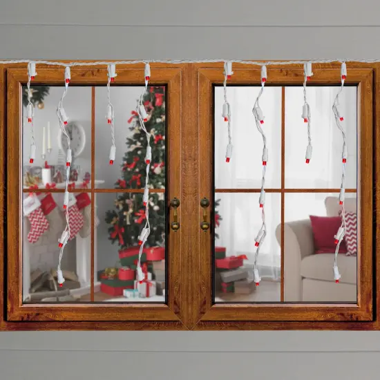 Brite Star LED Wide Angle Icicle Christmas Lights - Red - 6ft White Wire - 70ct {3}