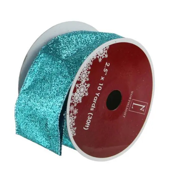 Northlight Shimmering Teal Solid Wired Christmas Craft Ribbon 2.5" x 10 Yards Blue {1}