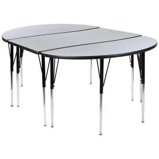 Emma and Oliver 3 Piece 76" Oval Wave Collaborative Grey Adjustable Activity Table Set {2}