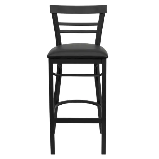 Emma and Oliver Two-Slat Ladder Back Metal Restaurant Dining Barstool BlackVYL/BlackMetal {3}