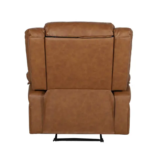Emma and Oliver Recliner with Bustle Back and Padded Arms Cognac Faux Leather {4}